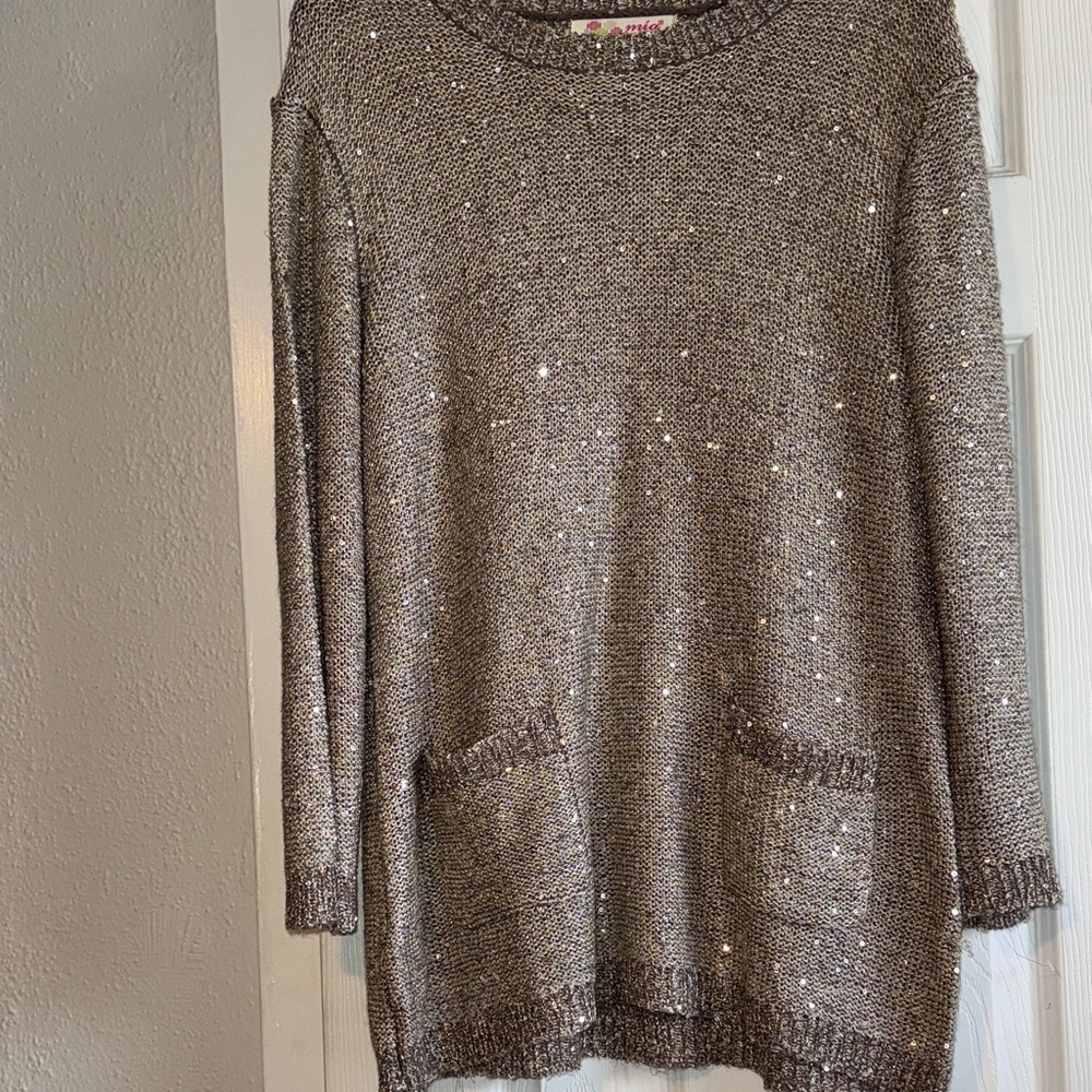 Elegant Sequin-Embellished Brown Sweater